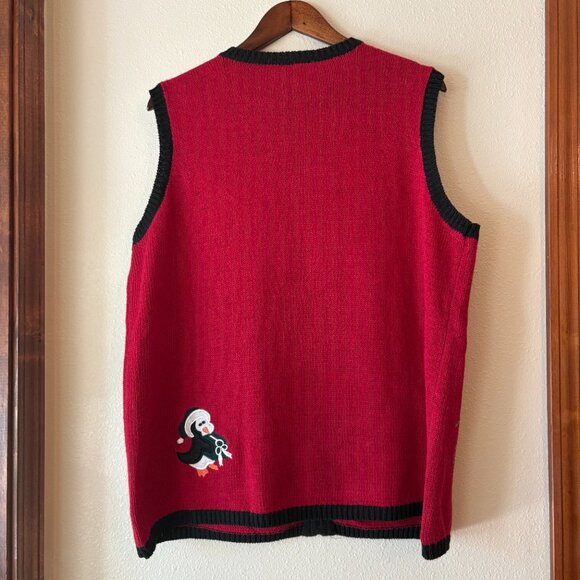 Holiday Editions Ugly Christmas Sweater Vest Zip Skiing Penguins Snowman Size 1X - Picture 7 of 11